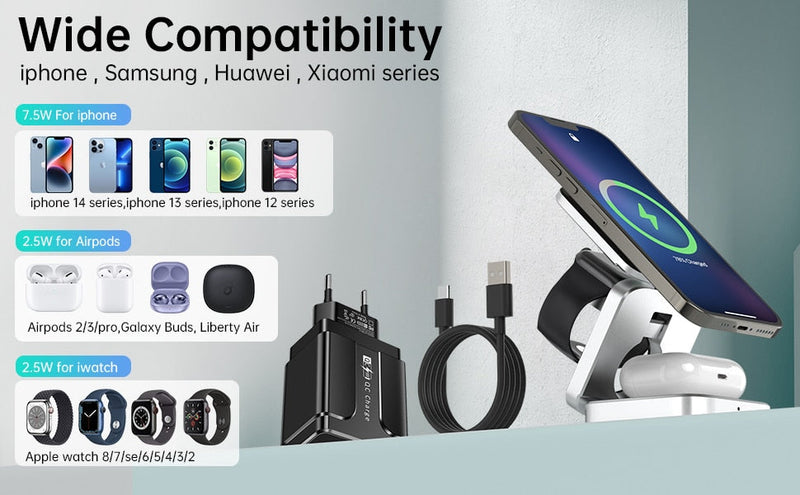 3 in 1 Foldable Stainless Steel Charging Dock 30W