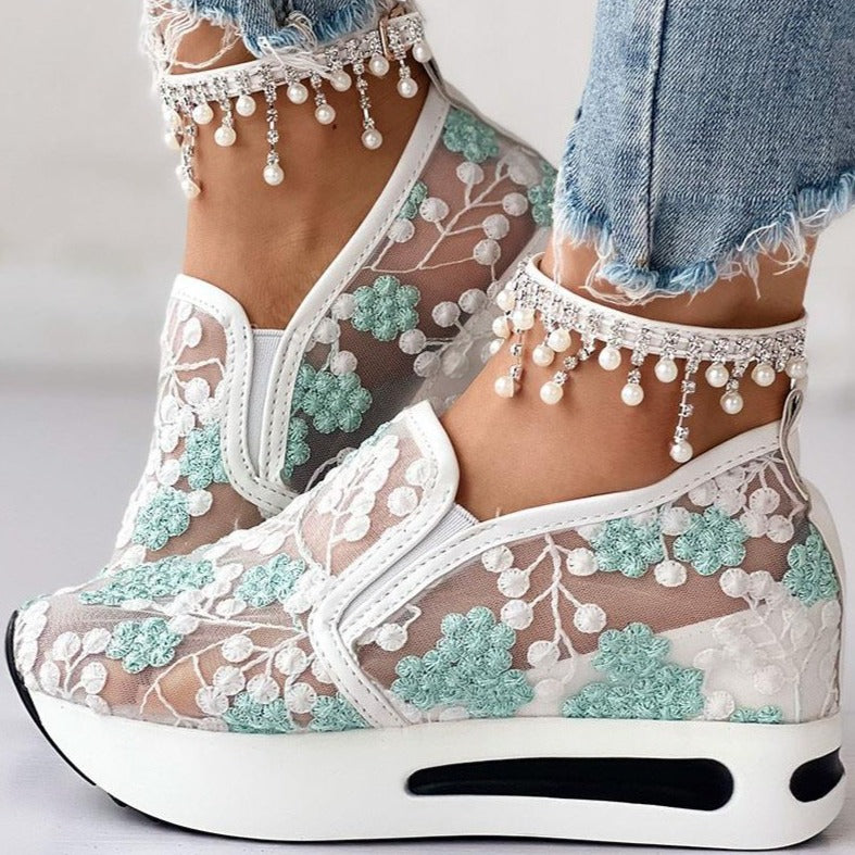 Esmeralda Women's Heeled Flowers Sneakers