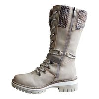 Women Buckle Lace Knitted Mid-calf Boots