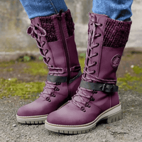 Women Buckle Lace Knitted Mid-calf Boots