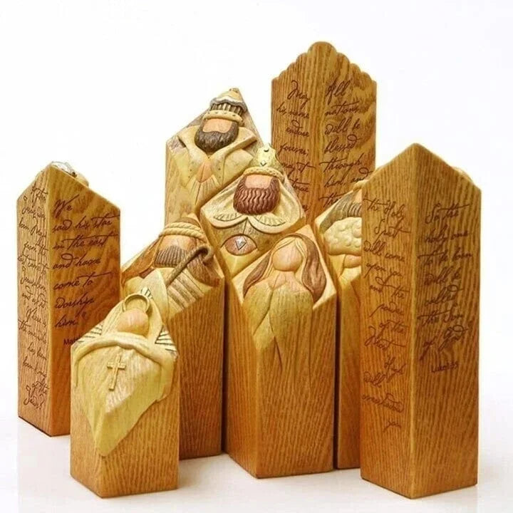 9pcs Heaven Nativity Tree Pillar Statues