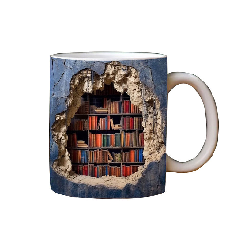 3D Library Bookshelf Mug | Coffee Mugs Gift for Book Lovers