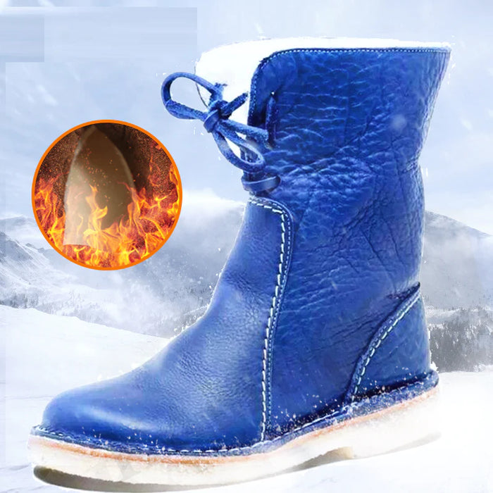Women Winter PU Warm Lace Up Snow Boots