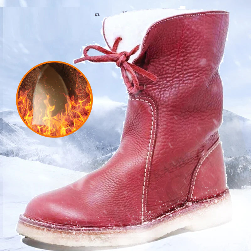 Women Winter PU Warm Lace Up Snow Boots