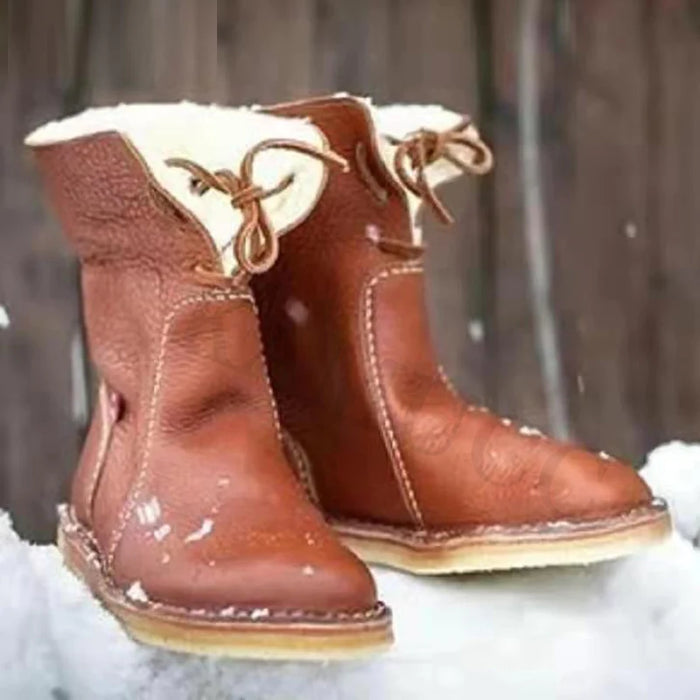 Women Winter PU Warm Lace Up Snow Boots