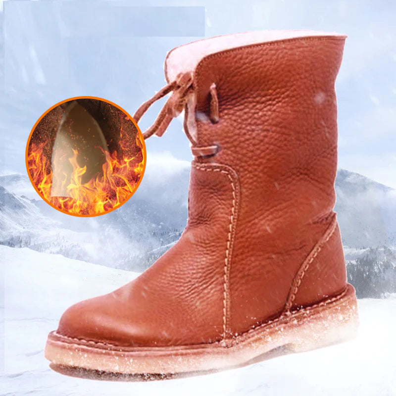 Women Winter PU Warm Lace Up Snow Boots