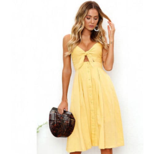 Buttoned Tie Front Knot Boho Cami Dress