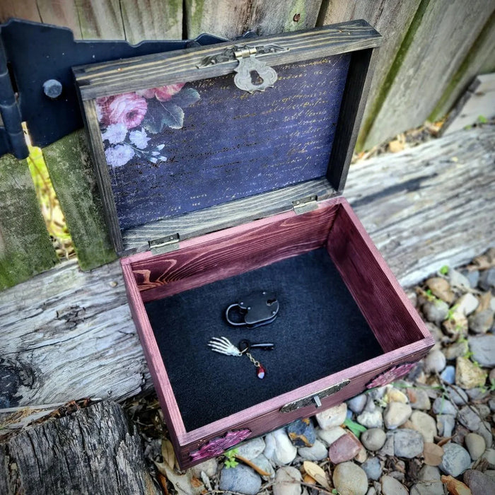 Skull Hands & Heart Wooden Tarot Card Hidden Key Box