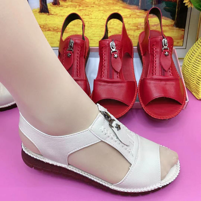 Viktoria Zipper Flat Soft Leather And Sole Comfort Sandals