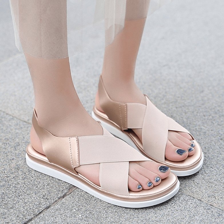 Giulia Elastic Flat Bunion Protective Wide Sandals