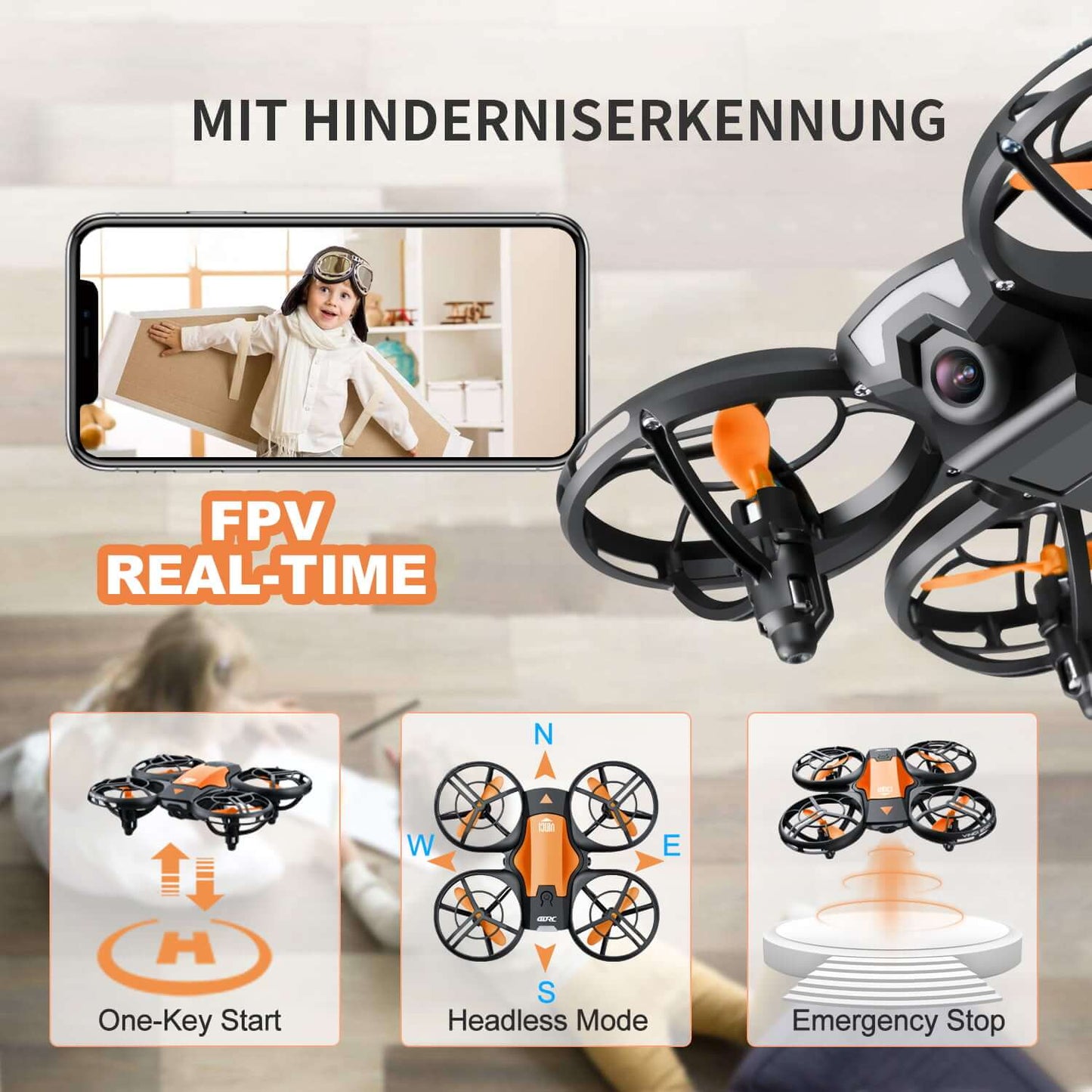 Drohne mit Kamera für Anfänger | Fliegender RC-Quadrocopter per Gesten- und Mobilsteuerung