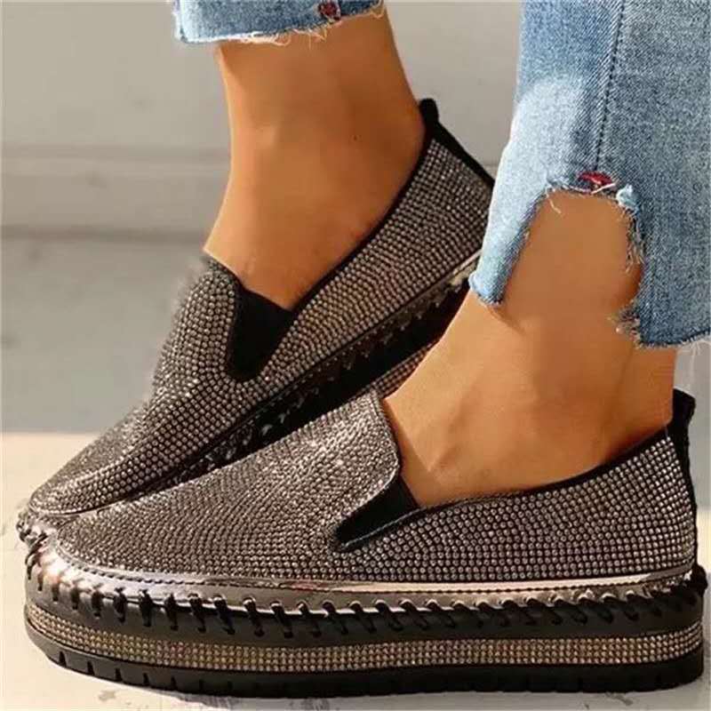 Nerilla Women's Rhinestone Platform Breathable Slip-on Sneakers