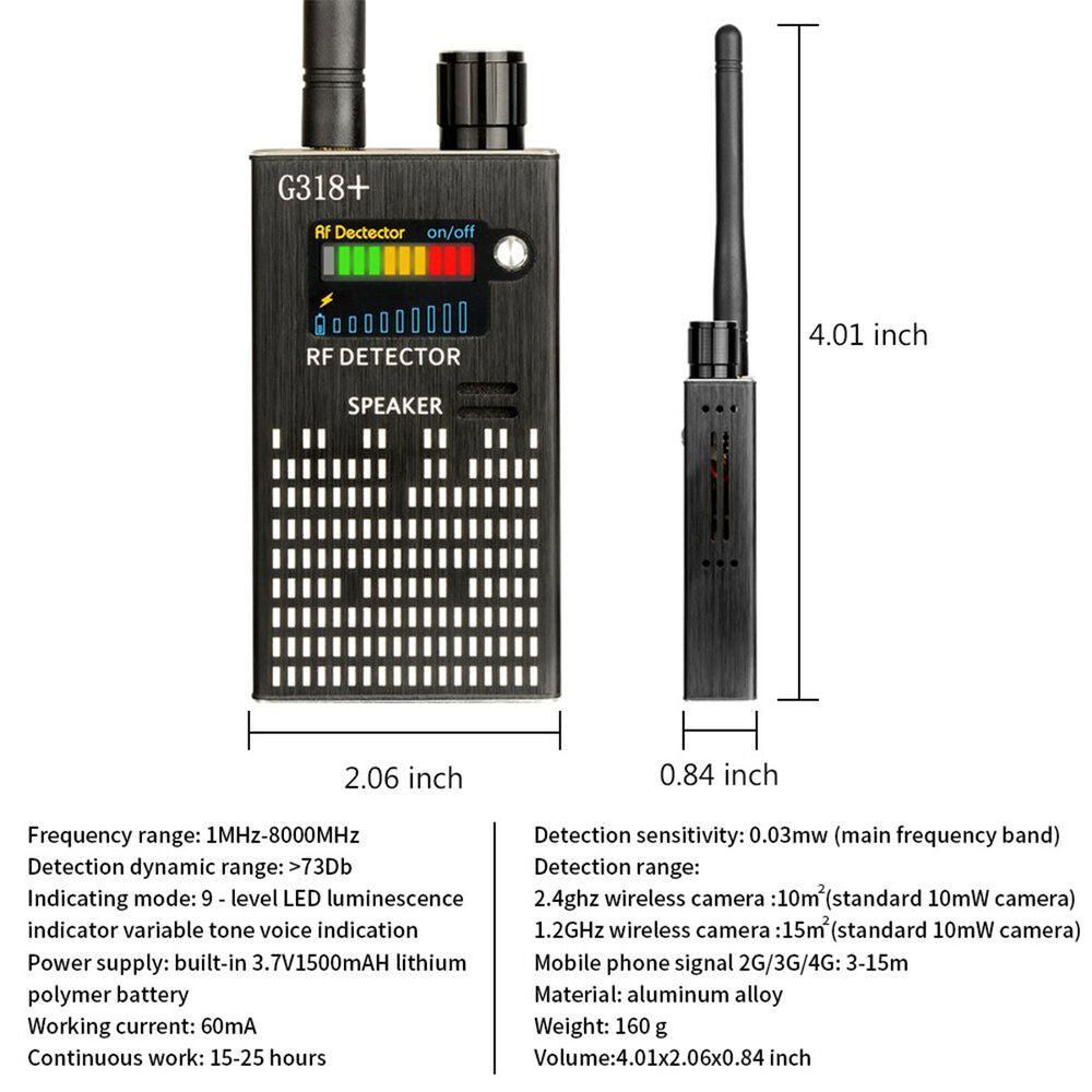 Anti-Spionage-Signal-Bug-RF-Detektor, versteckte Kamera, Laserlinse, GSM-GPS-Gerätefinder 