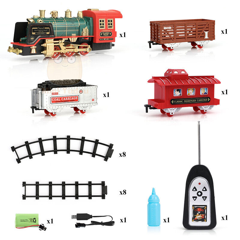 Remote Control Vintage Classic RC Train Toy Set with Real Smoke, Lights, Sound