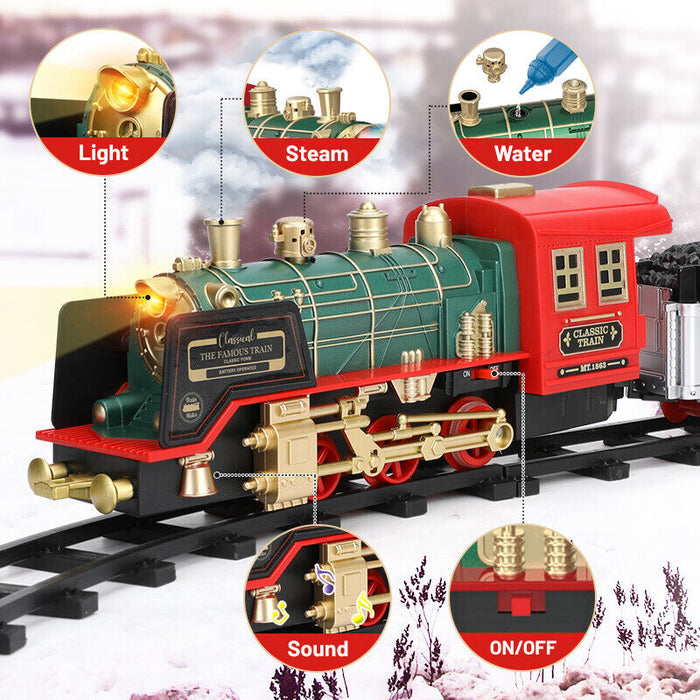 Remote Control Vintage Classic RC Train Toy Set with Real Smoke, Lights, Sound
