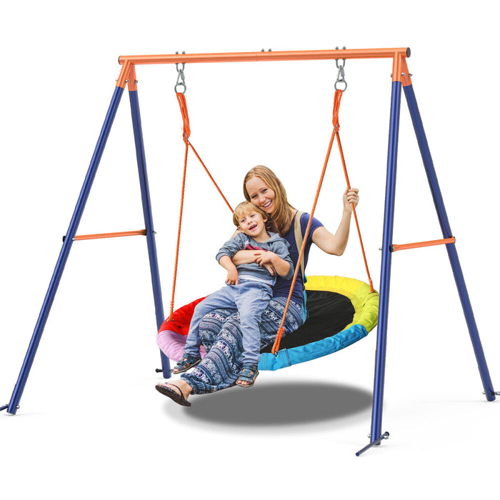 Outdoor Metal Swing Set with Frame Kids Playground