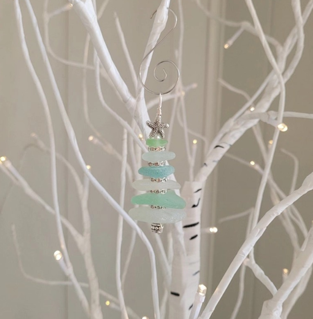 Sea Glass Christmas Tree Ornament,Ocean Christmas Tree Ornament