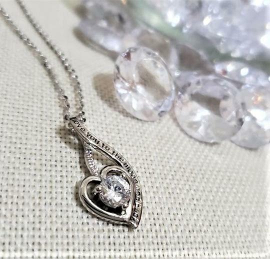 Sterling Silver I Love You To The Moon And Back CZ Heart Pendant Necklace - 18"